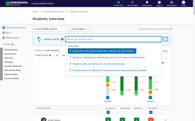Panorama Student Success Focus AI feature with prompt